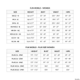 Fun World Virgin Mary Costume - Adult, size chart for women and plus size women with measurements for height, bust, waist, and hips.