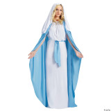 Fun World Virgin Mary Costume - Adult, woman wearing a religious-themed costume with white and light blue robes and a head covering, suitable for religious or themed events.