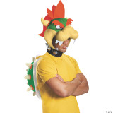 Disguise Super Mario Bros.™ Bowser Costume Kit - Adult, a person wearing a large, colorful Bowser headpiece from the Super Mario Bros. video game with a yellow shirt and pose with crossed arms.