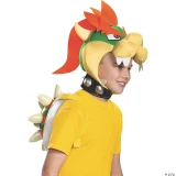 Disguise Super Mario Bros.™ Bowser Costume Kit - Child, child wearing a playful Bowser themed costume with a hat resembling Bowser's head, complete with colorful spikes and facial features.
