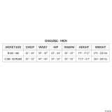 Disguise Severus Snape Deluxe Harry Potter Costume Adult, image showing size chart for men's costume including jacket, chest, waist, hip, inseam, height, and weight measurements.