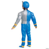 Disguise Power Ranger Dino Fury Costume- Blue, a child's blue and silver Dino Fury Power Ranger costume with matching helmet, back view.