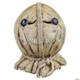 Trick or Treat Studios Trick 'R Treat Sam Burlap Full Head Mask, detailed burlap texture mask resembling Sam from the movie, with stitched features and button eyes.