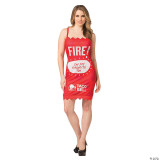 Rasta Imposta Taco Bell Packet Dress - Fire, a woman wearing a red dress designed to look like a Taco Bell hot sauce packet.