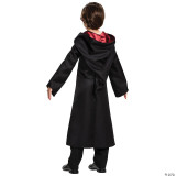 Disguise Harry Potter Classic Child Costume, front view of a young child wearing a black robe with a red satin-lined hood, designed for cosplay and costume parties.