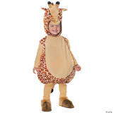 Underwraps Giraffe Toddler Costume, child wearing a plush giraffe costume with a simulated giraffe head hood, giraffe patterned body, and matching foot covers.