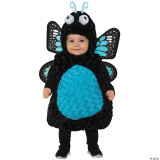 Underwraps Butterfly Toddler Costume - Blue, adorable child dressed in a fluffy butterfly costume with black and blue details, wings, antennae, and a fuzzy body.