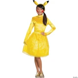 Disguise Pokémon Pikachu Classic Girl's Costume, yellow dress with Pikachu ears headband and face cheeks, suitable for children's costume parties and themed events.