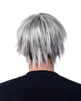 Zagone Old Man Supersoft Mask, back view of a person with gray, shaggy, synthetic hair wig resembling an old man's hair.
