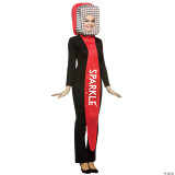 Rasta Imposta Tooth Paste Costume - Adult, a humorous costume featuring a large toothpaste tube with a square headpiece and the brand name 'Sparkle' on the front, worn over black clothing.