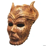 Trick or Treat Studios Son Of The Harpy Resin Mask - Game Of Thrones, a detailed grimacing mask with a metallic gold finish, horned forehead, and stitched edges, perfect for cosplay or Halloween costumes.