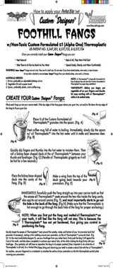 Dracula House Sexy Devil Bite Fangs, instructional guide for creating custom fangs with non-toxic thermoplastic material, illustrating steps to mold and fit the fangs.