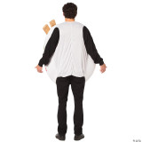 Rasta Imposta Pho Noodle Bowl Costume - Adult, person wearing a round, white costume representing a bowl of Pho noodles with wooden chopsticks on the shoulder, black pants, and long black sleeves.