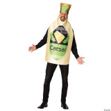 Rasta Imposta Caesar Salad Kit Adult Costume, humorous and novelty costume resembling a Caesar salad dressing bottle with a person's face and arms, complete with a salad dressing label and a hat representing a dressing cap.