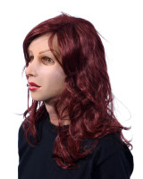 Red Hot, Female Woman Doll-like Latex Mask with Attached Red Wig