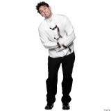 Underwraps Straight Jacket Costume - Adult, man wearing a white straight jacket costume with brown straps and gloves, and black pants, posing with a humorous expression.