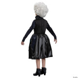 Disguise Little Mermaid Ursula Costume- Child, child wearing a black and blue Ursula character dress and wig, view from the back.