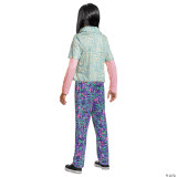 Disguise Stranger Things S4 Argyle Child Costume, back view of a child wearing a colorful patterned shirt with pink sleeves, matching vibrant pants with abstract prints, and black sneakers.