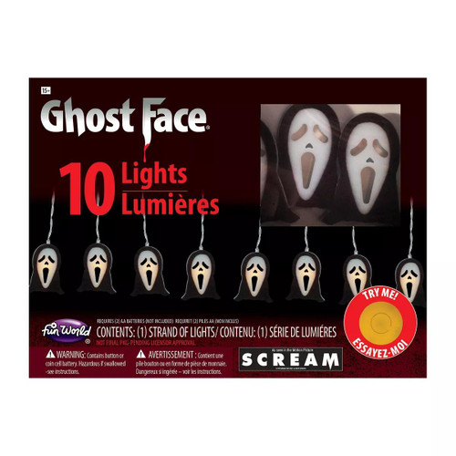 Fun World Glowing Ghost Face String Lights | 5.9 Foot String w/ 10 LED Lights 