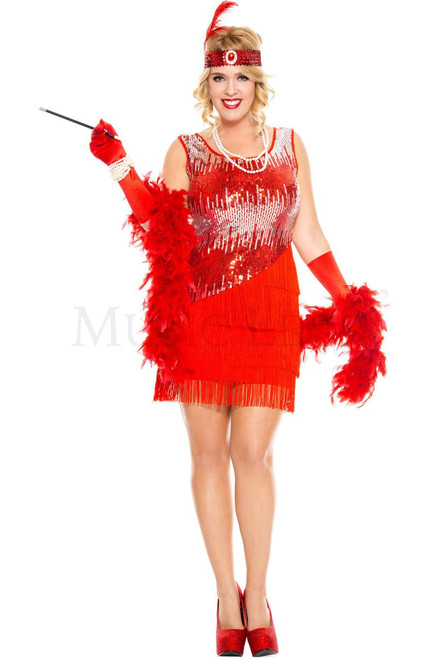 Music Legs Plus Size Sequin Sparkly Fearless Flapper Costume Red 