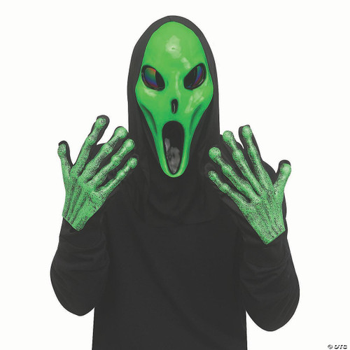 Fun World Alien Spawn™ Green Full Mask with Black Shroud & Green Gloves Set 