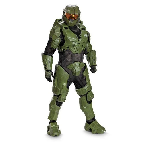 Disguise Halo Infinite™ Master Chief Ultra Prestige Costume - Adult, detailed green and black armored sci-fi costume with helmet and futuristic armor design.