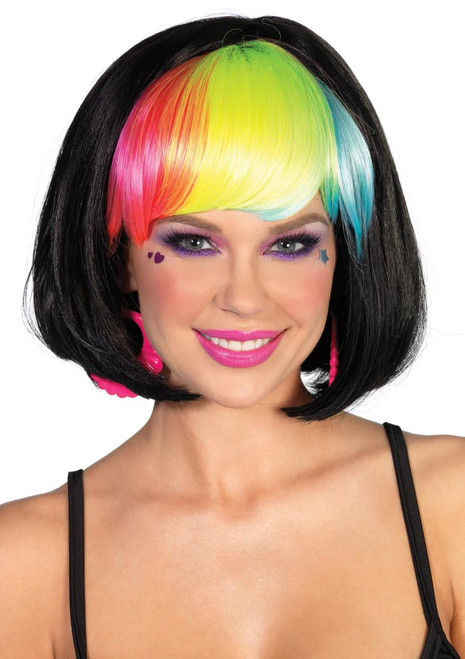 Leg Avenue  Pop Rainbow Bang Bob Wig, Black Rainbow, One Size 