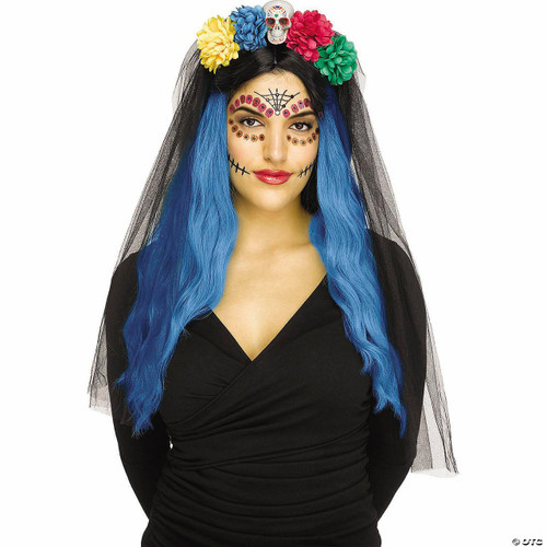 Fun World Skull & Black Tulle Horror Bridal Veil Headband - One Size 