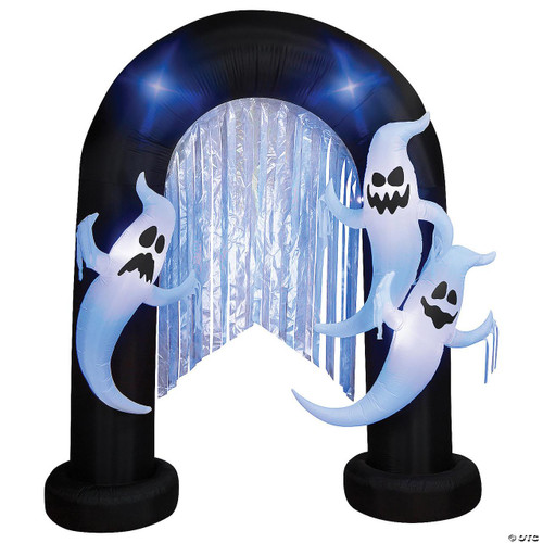 Gemmy  Inflatable Ghost Archway with Flickering Black Lights and Metallic Streamers, 9 ft Tall 