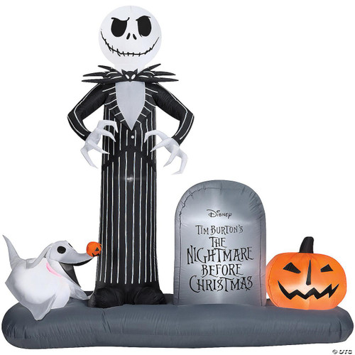 Gemmy Nightmare Before Christmas Jack Skellington in Graveyard with Built-In LED Lights Outdoor Yard Decoration- 74" Blow-Up Inflatable  