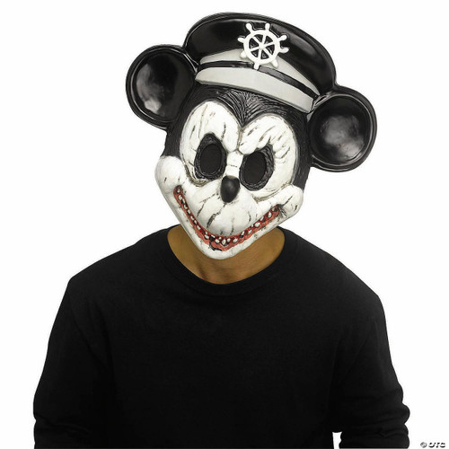 Fun World Steamboat Killie Full Face Mask, scary cartoon character mask resembling a monkey with a skull face design wearing a captain's hat.