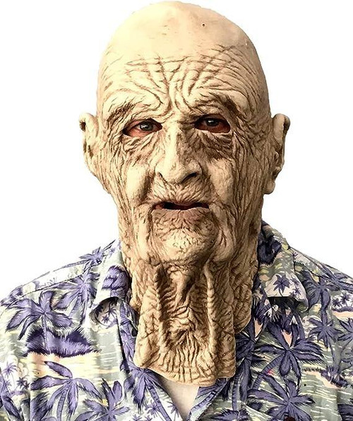 Zagone Dead Guy Mask, Wrinkly Skinned Old Man mask with aged facial textures and realistic details, ideal for horror costumes and themed events.