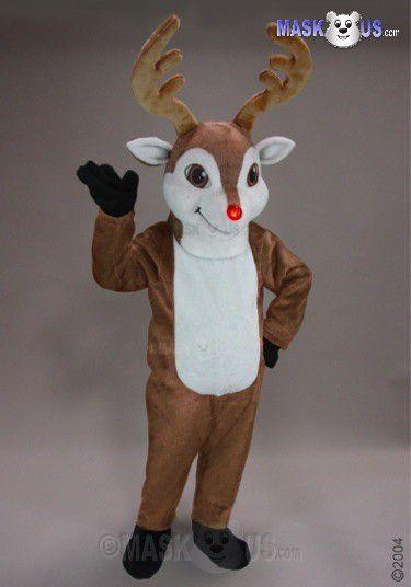 Mask US Randolf Reindeer Mascot Costume, full-body reindeer mascot costume with antlers, white belly, and friendly expression, suitable for events and performances.