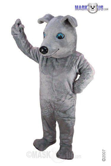 Mask US Greyhound Mascot Costume, full-body grey dog mascot costume with large blue eyes and black nose, ideal for events and promotions.