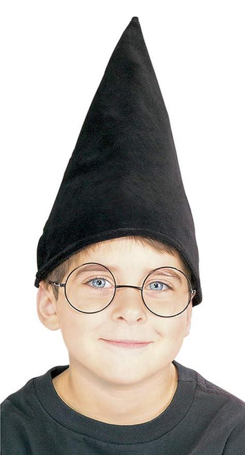 Rubies Harry Potter Hogwarts Student Hat, a black pointed wizard hat worn by a young boy with glasses.