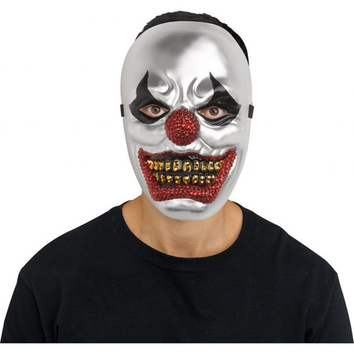 Silver with Red & Gold Rhinestone Bling Big Top Clown Full Mask - One Size