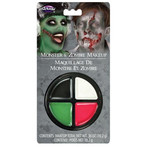 Fun World Make-up - Monster & Zombie Color Wheel, Halloween makeup palette for creating monster and zombie looks with black, white, green, and red face makeup colors.