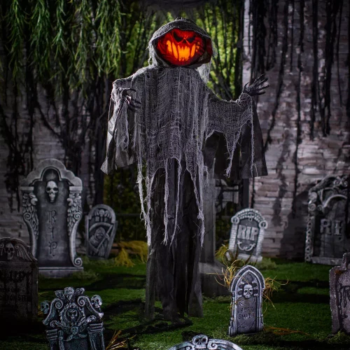 Light-Up 5 Ft. 2" Hanging Flaming Light Pumpkin Man Halloween Decoration