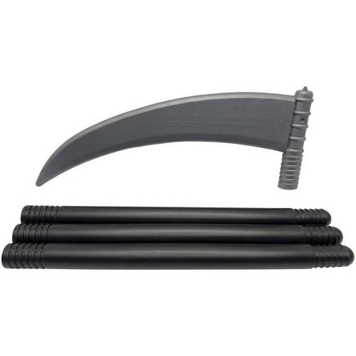 Fun World Sickle/Scythe Weapon Accessory, plastic toy sickle with a curved gray blade and black handle sticks for costume or play.