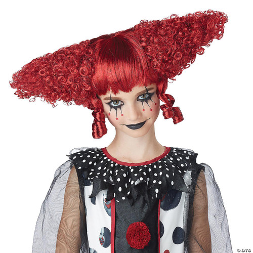 California Costumes Creepy Clown Wig, bright red curly clown wig with large pointed tips for Halloween costumes.