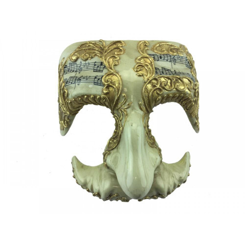 KBW Gold Symphony Masquerade Half Mask, ornate mask with musical notes and gold decorative details.