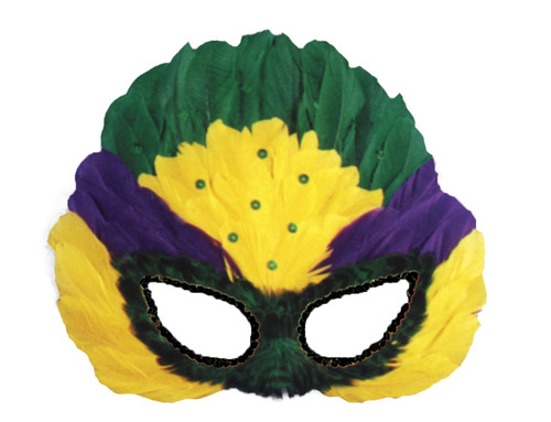 Mardi Gras Colored Sequin Feathered Eyemask