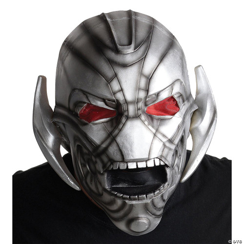 Rubies Ultron Latex Mask, detailed silver robotic face with red eyes and sharp features.