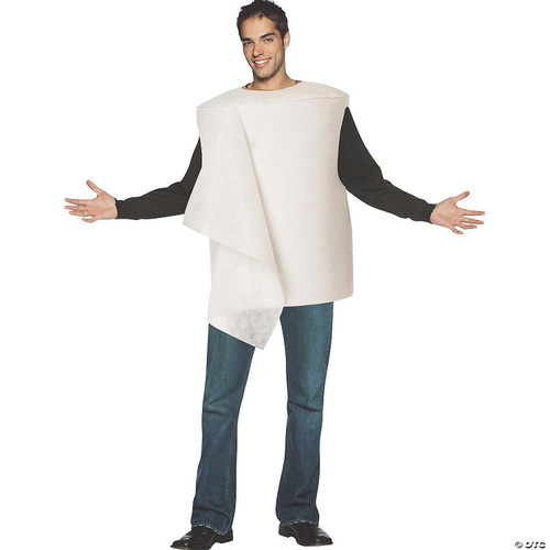 Rasta Imposta Toilet Paper Costume - Adult, humorous costume designed to look like a roll of toilet paper, worn by a man with arms outstretched.