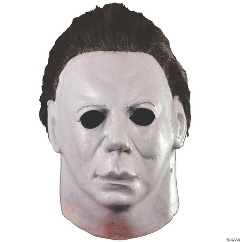 Trick or Treat Studios Poster Mask - Halloween 4: The Return Of Michael Myers, white plastic mask with dark brown hair and black eye holes.