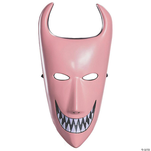 Disguise Nightmare Before Christmas Lock Adult Mask, Pink sinister mask with sharp teeth and devilish grin, featuring horned design and spooky eye holes.