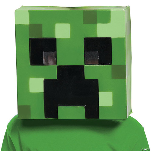 Disguise Minecraft Creeper Vacuform Mask - Adult, green pixelated Creeper face mask for costume or cosplay.