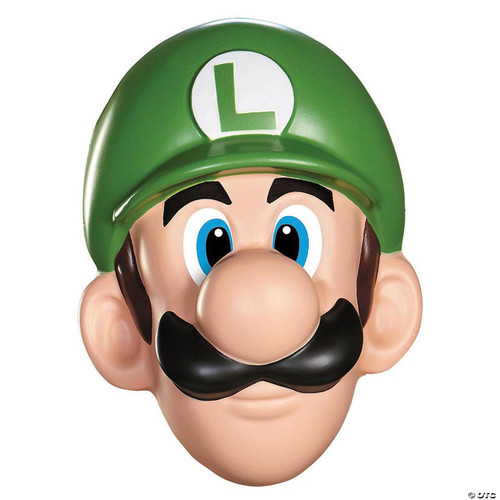 Disguise Luigi Mask - Super Mario Brothers, cartoon Luigi's face with green hat, black mustache, blue eyes, and large nose.