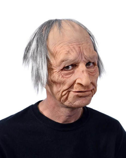 Zagone Old Man Supersoft Mask, realistic latex aging old man face mask with wrinkles and gray hair, for costume or cosplay, front view.