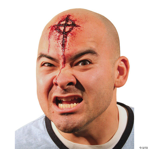 Woochie Bullseye Etched Cross, special effects makeup prosthetic for horror and theatrical costumes.